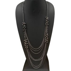 Vintage Layered Necklace 14.5"-19" Gunmetal Multi-strand Chain Clustered Beads